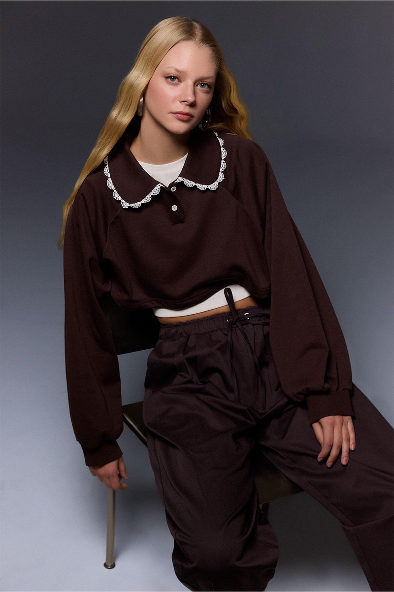 DeFacto Brown Woman Printed Long Sleeve Sweatshirt Casual - Image 1